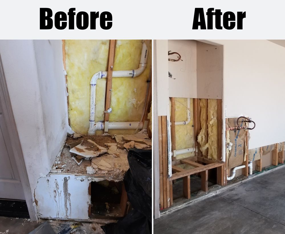 Emergency flood restoration by Hero 365: before and after images highlighting fast, reliable, and 24/7/365 water damage recovery.
